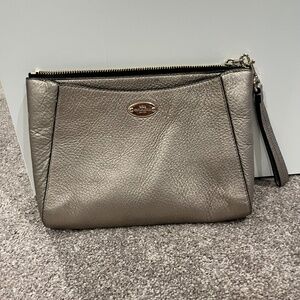 Coach leather metallic oversized wristlet